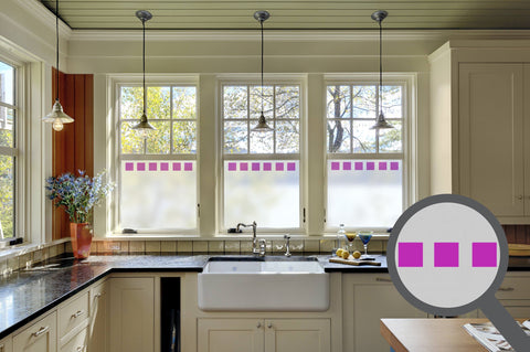Bespoke printed square repeated pattern, custom, decorative, frosted home window film.