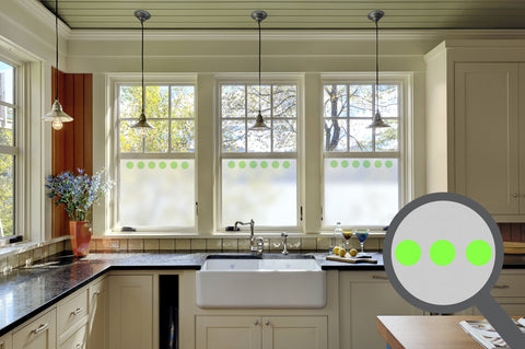 Bespoke printed circle repeated pattern, custom, decorative, frosted home window film.
