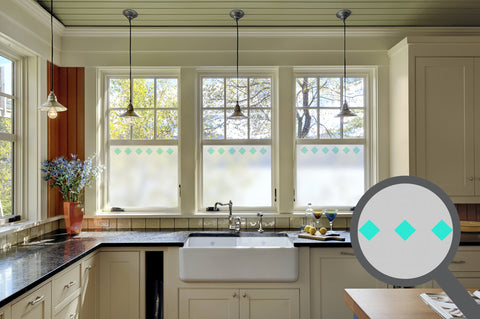Bespoke printed diamond repeated pattern, custom, decorative, frosted home window film.
