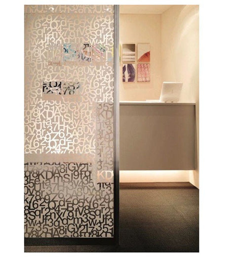Patterned Decorative White Frosted Window Film - Privacy Frosted Glass Film THEMA ALPHABET / NUMBER PATTERN