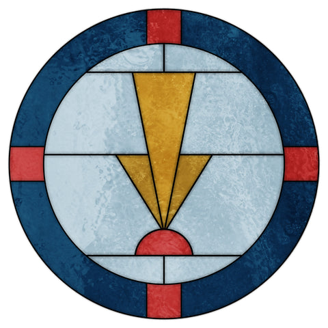 Art Deco Stained Glass Window Film – Blue, Gold & Red Geometric Privacy Film