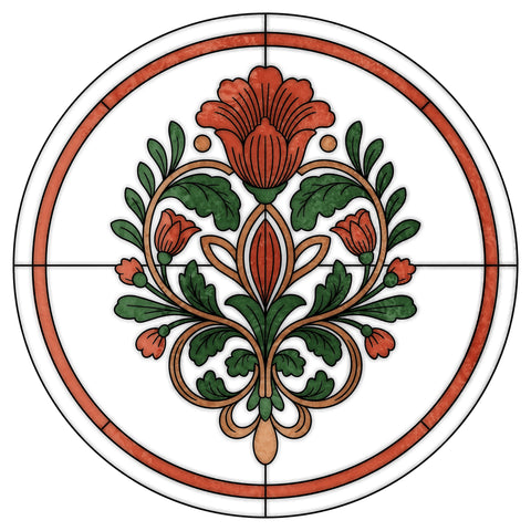 Art Nouveau Floral Stained Glass Window Film – Orange & Green Privacy Film