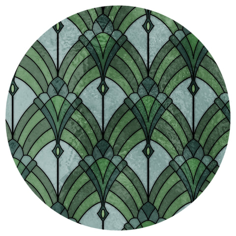 Green Art Deco Seamless Stained Glass Window Film