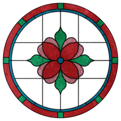 Art Nouveau Floral Stained Glass Window Film – Red & Green Privacy Film