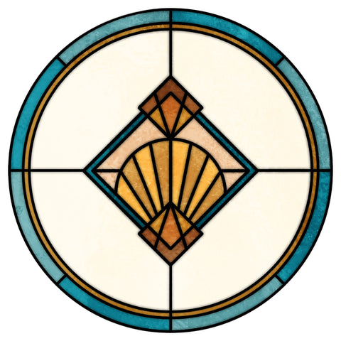 Art Deco Stained Glass Window Film – Teal & Gold Fan Privacy Film