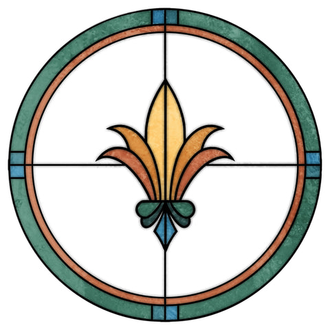 Art Deco Stained Glass Window Film – Green, Teal & Gold Floral Privacy Film