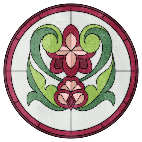 Art Nouveau Floral Stained Glass Window Film – Pink & Green Privacy Film