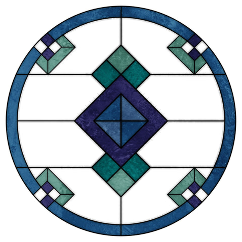 Art Deco Stained Glass Window Film – Blue, Teal & Purple Geometric Privacy Film