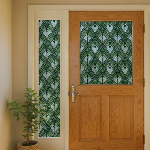 Green Art Deco Seamless Stained Glass Window Film
