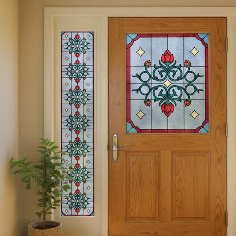 Art Nouveau Rose Stained Glass Window Film – Decorative Privacy Film