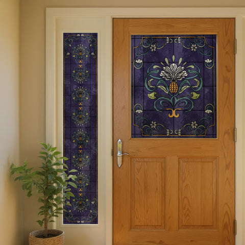Art Nouveau Purple Stained Glass Window Film – Decorative Floral Privacy Film