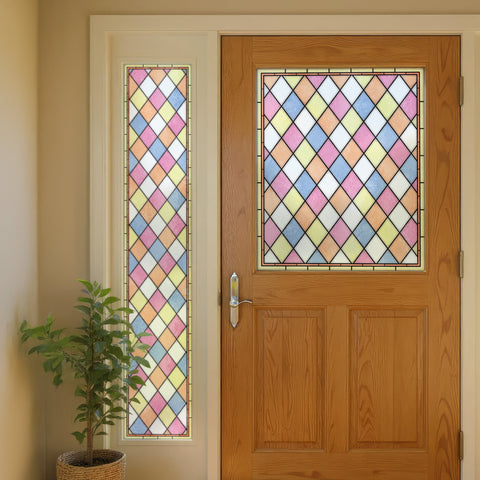 Classic diamond / harlequin stained glass pattern window film sticker
