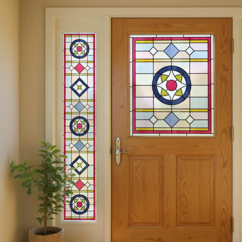 Edwardian Geometric Stained Glass Window Film – Circular & Panel Designs, Made to Measure
