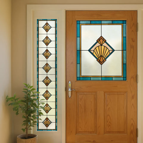 Art Deco Stained Glass Window Film – Teal & Gold Fan Privacy Film
