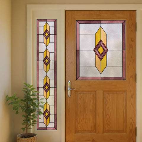 Art Deco Stained Glass Window Film – Pink, Yellow & Geometric Privacy Film