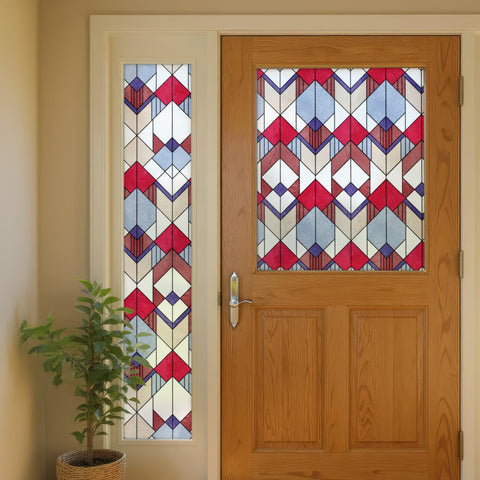 Red Geometric Art Deco Seamless Stained Glass Window Film