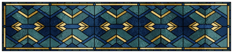 Art Deco Stained Glass Window Film – Blue, Teal & Gold Geometric Privacy Film