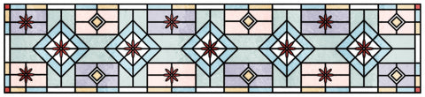 Contemporary Stained Glass Window Film – Frosted Geometric Privacy Film with Red Floral Detail
