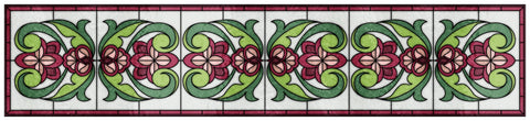 Art Nouveau Floral Stained Glass Window Film – Pink & Green Privacy Film