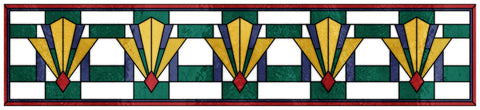 Art Deco Stained Glass Window Film – Green, Gold & Red Geometric Privacy Film