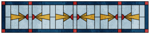 Art Deco Stained Glass Window Film – Blue, Gold & Red Geometric Privacy Film