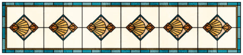 Art Deco Stained Glass Window Film – Teal & Gold Fan Privacy Film