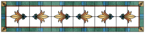 Art Deco Stained Glass Window Film – Green, Teal & Gold Floral Privacy Film