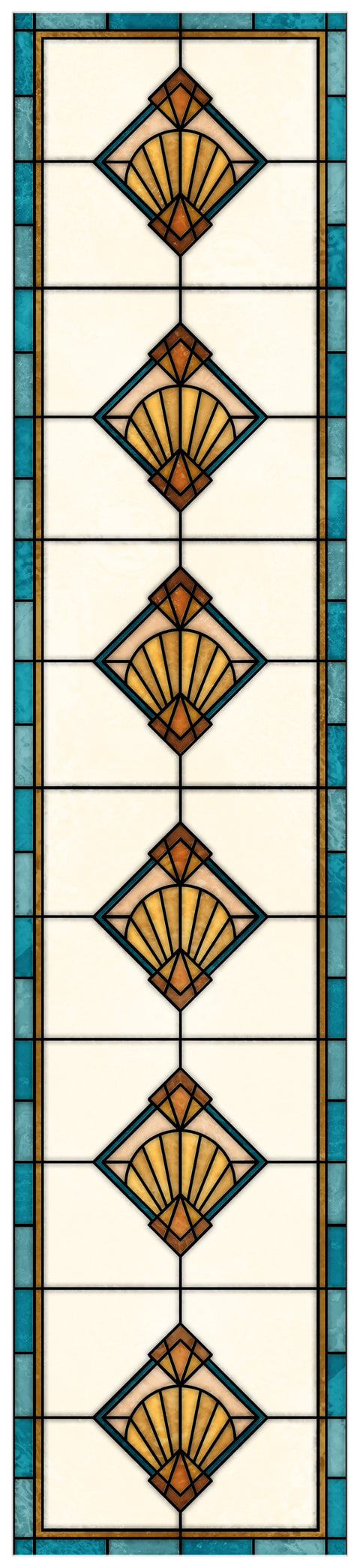 Art Deco Stained Glass Window Film – Teal & Gold Fan Privacy Film