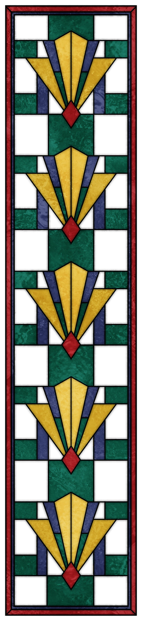 Art Deco Stained Glass Window Film – Green, Gold & Red Geometric Privacy Film