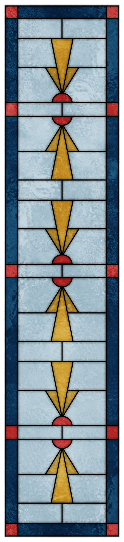 Art Deco Stained Glass Window Film – Blue, Gold & Red Geometric Privacy Film