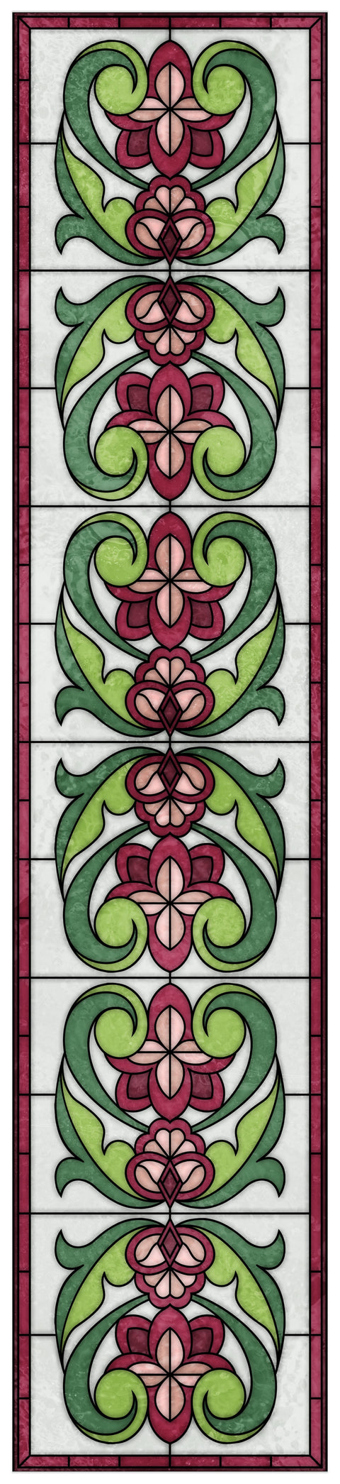 Art Nouveau Floral Stained Glass Window Film – Pink & Green Privacy Film