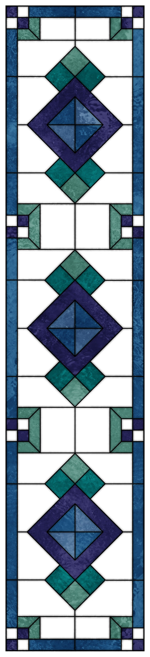 Art Deco Stained Glass Window Film – Blue, Teal & Purple Geometric Privacy Film