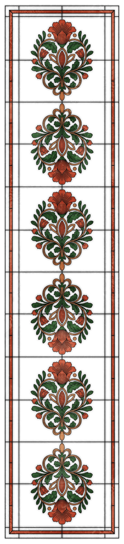Art Nouveau Floral Stained Glass Window Film – Orange & Green Privacy Film