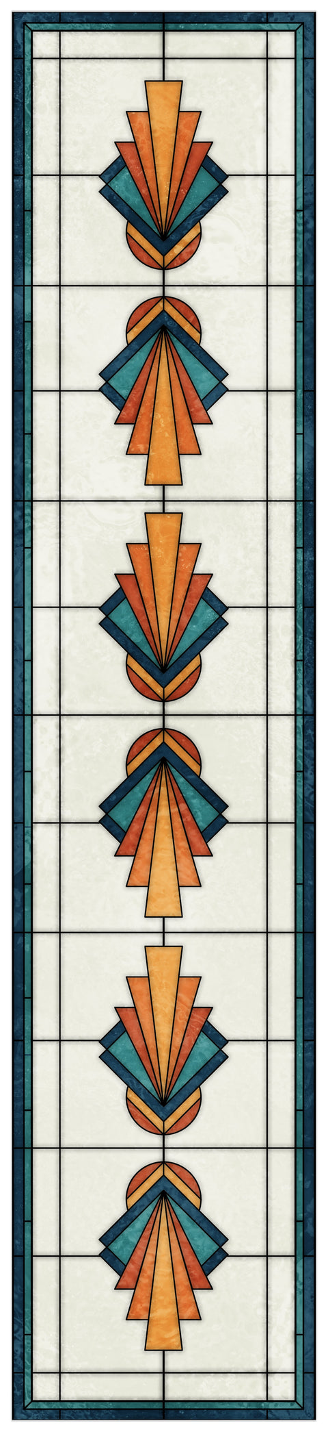 Art Deco Stained Glass Window Film – Teal, Orange & Gold Geometric Privacy Film
