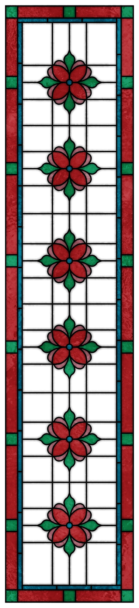 Art Nouveau Floral Stained Glass Window Film – Red & Green Privacy Film