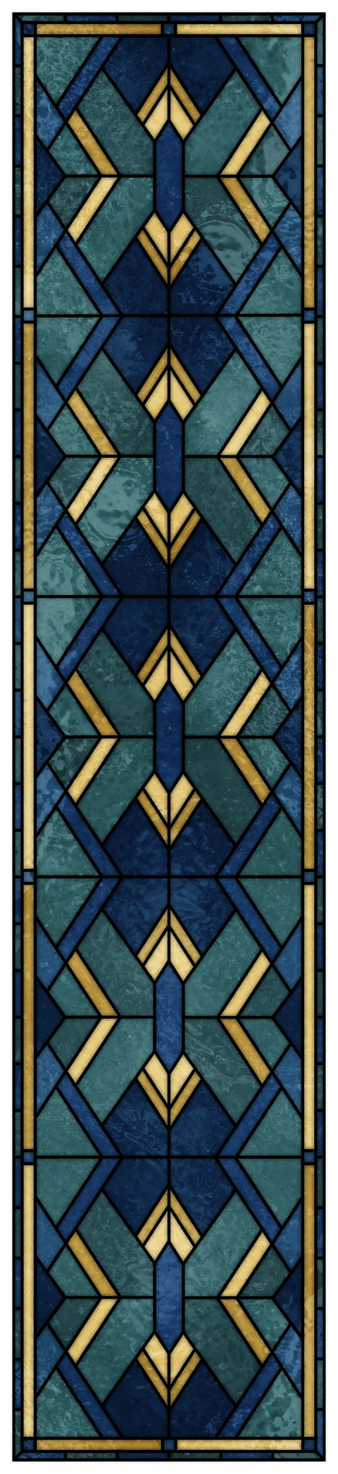 Art Deco Stained Glass Window Film – Blue, Teal & Gold Geometric Privacy Film