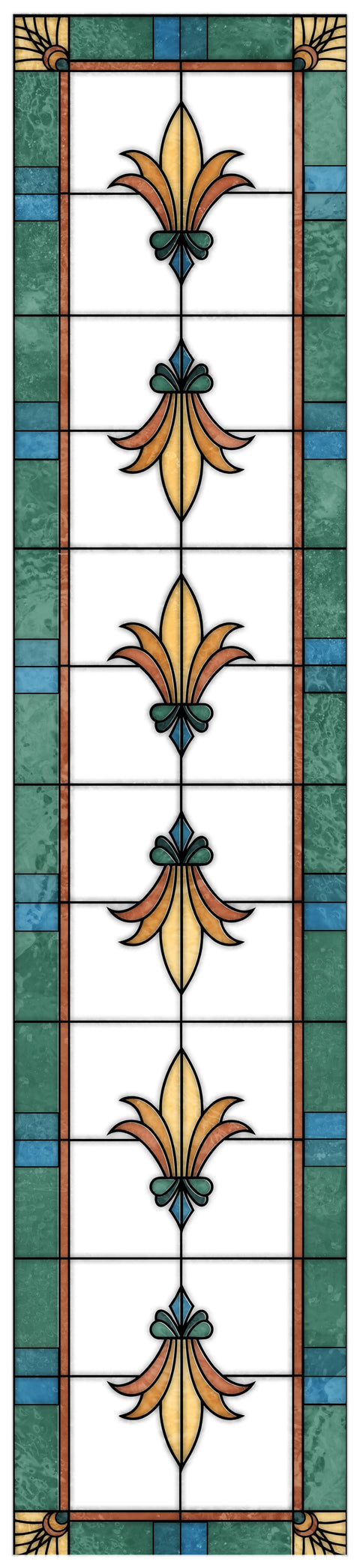 Art Deco Stained Glass Window Film – Green, Teal & Gold Floral Privacy Film