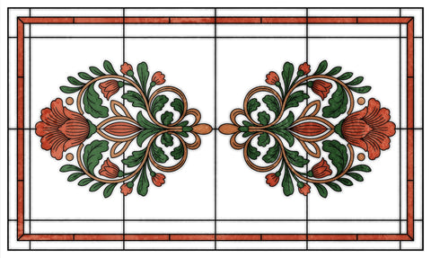 Art Nouveau Floral Stained Glass Window Film – Orange & Green Privacy Film