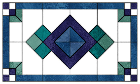 Art Deco Stained Glass Window Film – Blue, Teal & Purple Geometric Privacy Film