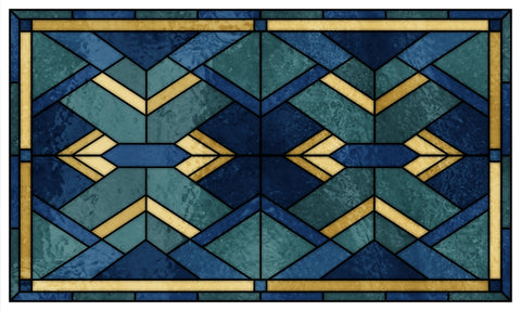 Art Deco Stained Glass Window Film – Blue, Teal & Gold Geometric Privacy Film