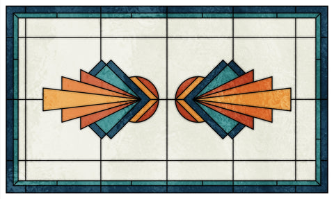 Art Deco Stained Glass Window Film – Teal, Orange & Gold Geometric Privacy Film