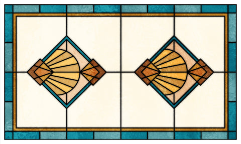 Art Deco Stained Glass Window Film – Teal & Gold Fan Privacy Film