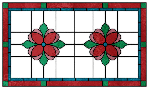 Art Nouveau Floral Stained Glass Window Film – Red & Green Privacy Film