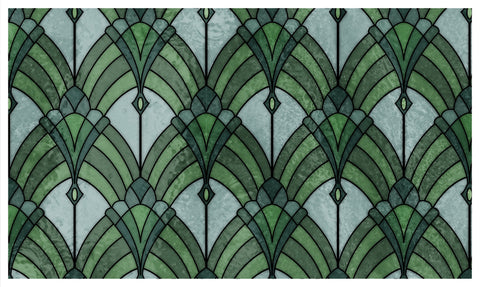 Green Art Deco Seamless Stained Glass Window Film