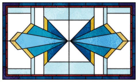 Art Deco Stained Glass Window Film – Blue & Gold Geometric Privacy Film
