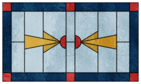 Art Deco Stained Glass Window Film – Blue, Gold & Red Geometric Privacy Film