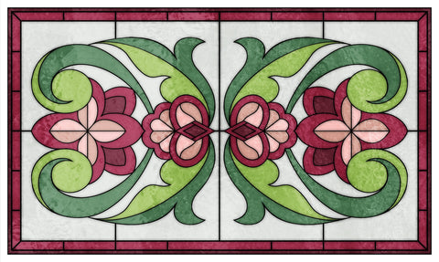 Art Nouveau Floral Stained Glass Window Film – Pink & Green Privacy Film