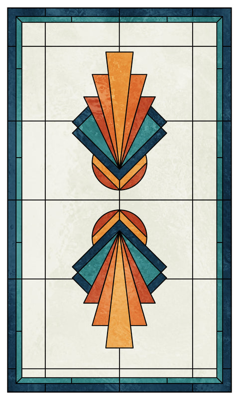 Art Deco Stained Glass Window Film – Teal, Orange & Gold Geometric Privacy Film