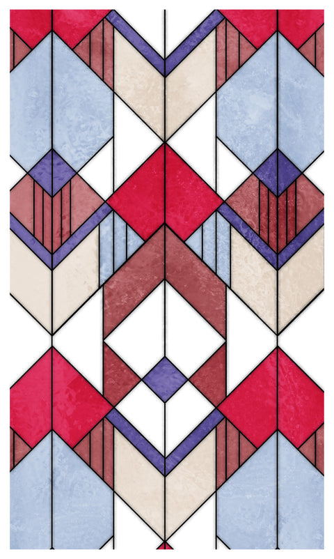 Red Geometric Art Deco Seamless Stained Glass Window Film