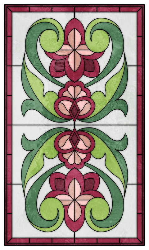Art Nouveau Floral Stained Glass Window Film – Pink & Green Privacy Film
